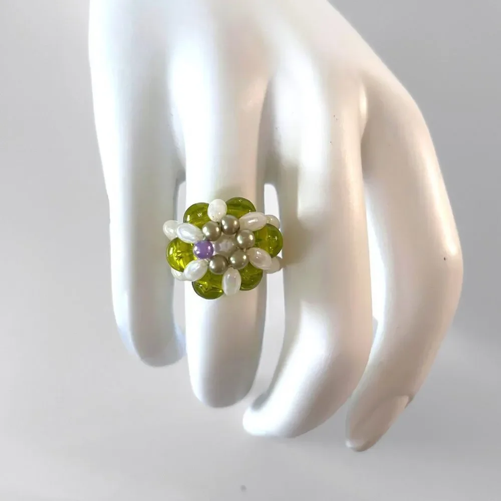 Vintage Beaded Flower Ring